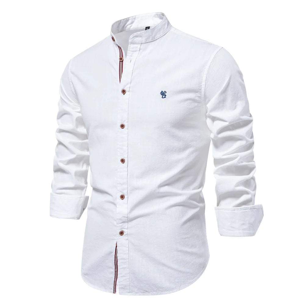 Men’s 100% Cotton Stand-Collar Shirt