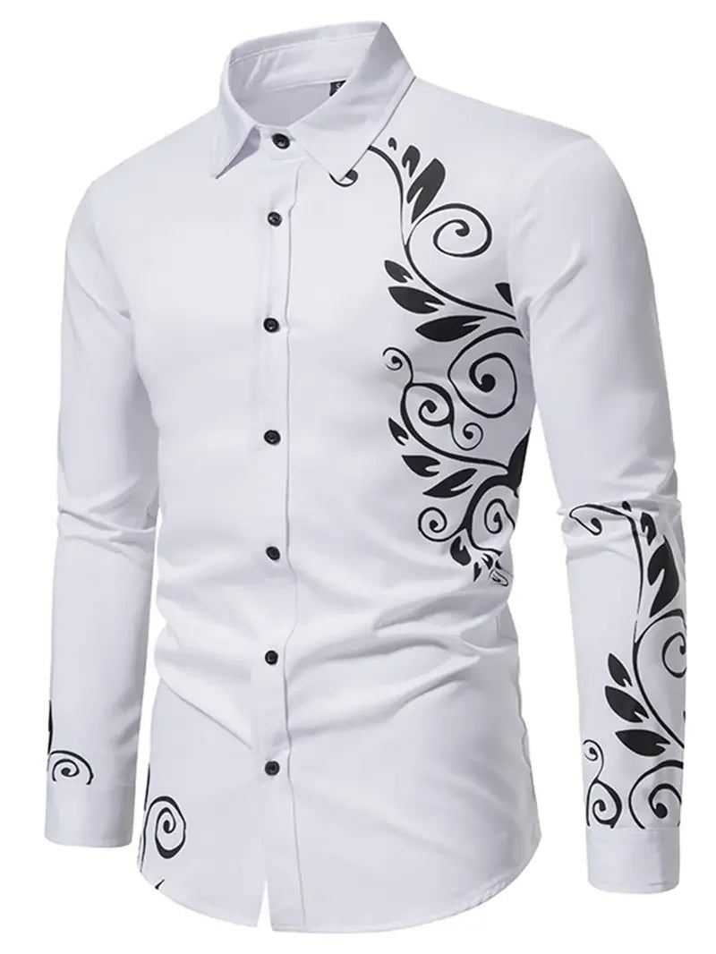 Men’s Floral Print Long-Sleeve Button-Front Shirt