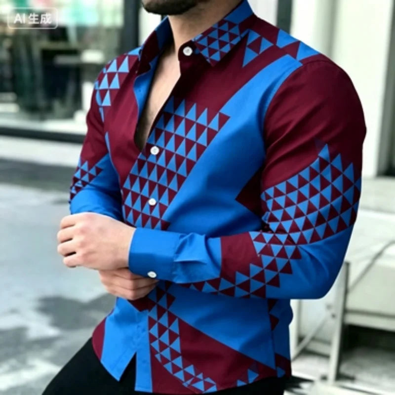 Men's Slim-Fit Geometric Print Long-Sleeve Shirt