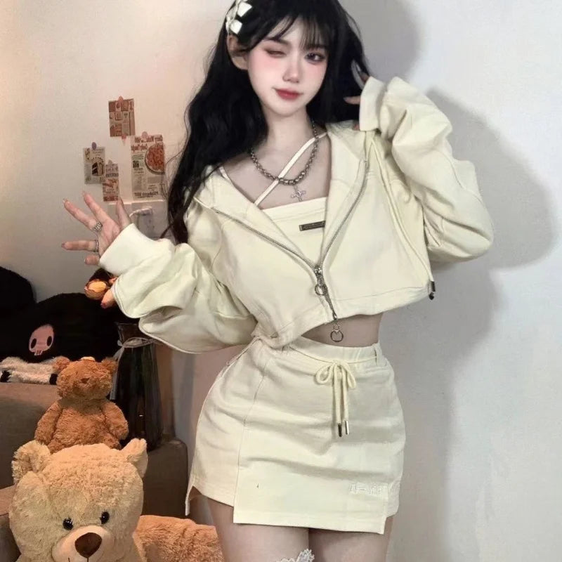 Women's 3-Piece Hooded Top, Vest & Mini Skirt Set