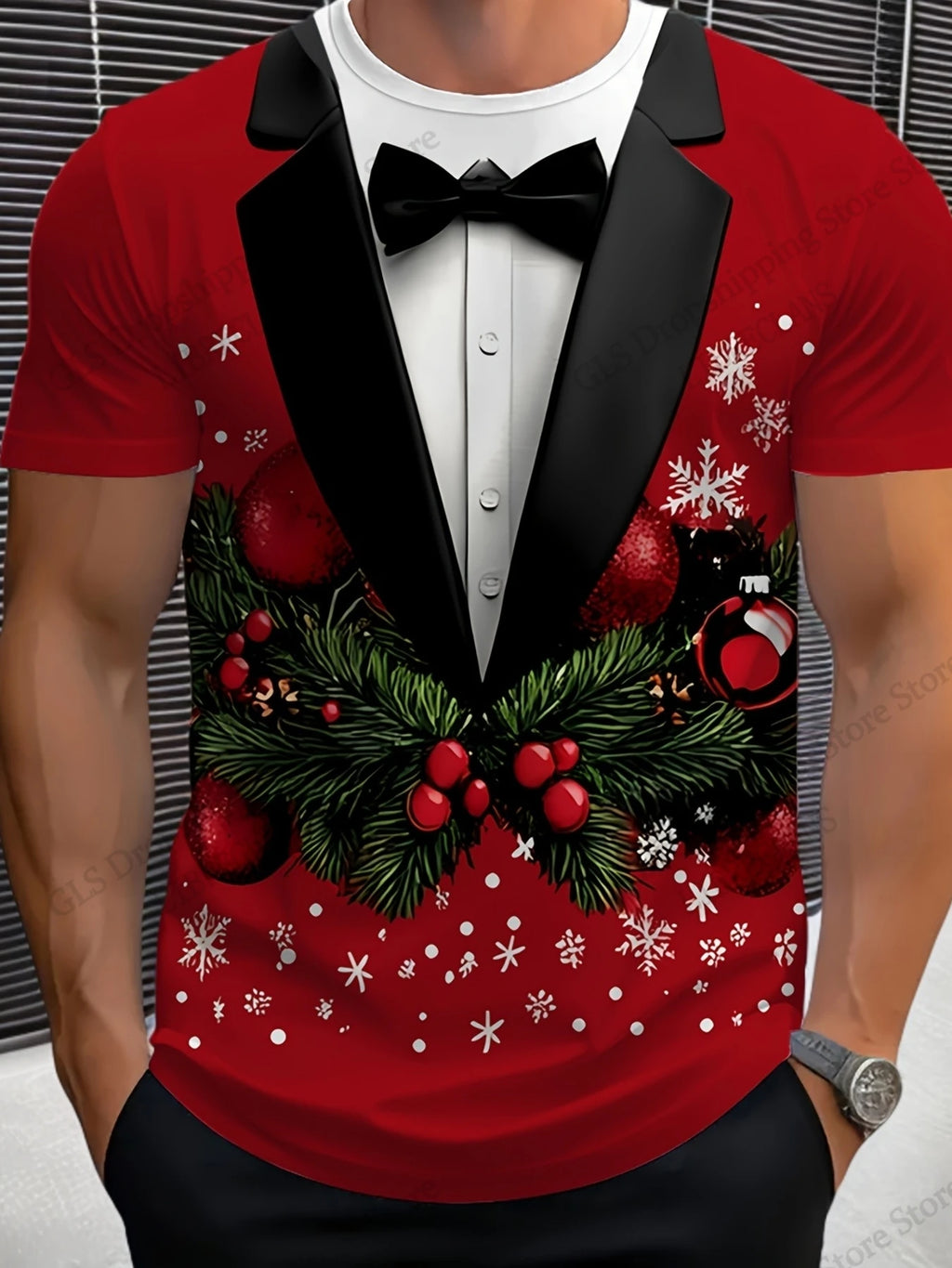 Christmas Tree & Santa Graphic Crew Neck T-Shirt