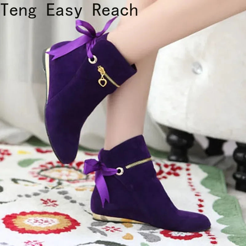 Women's Faux-Suede Ankle Boots with Bow Detail | Model Pink