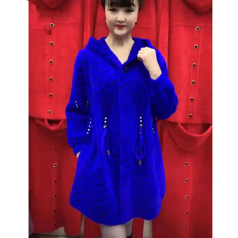 Women's Long Hooded Knit Cardigan Coat | Model Pink