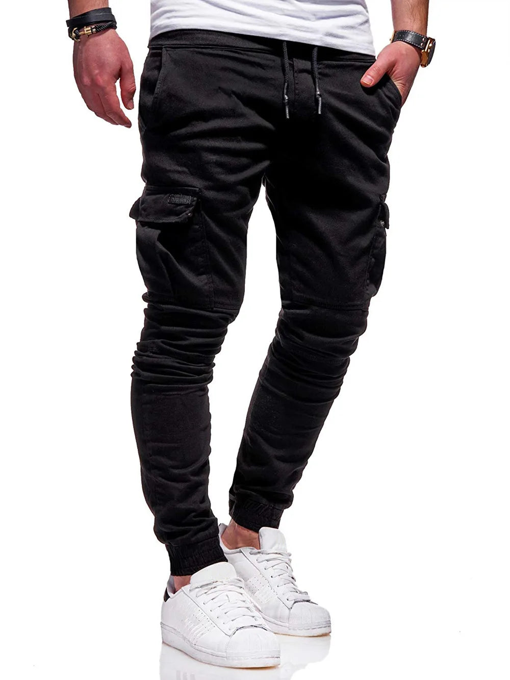 Men’s Elastic-Waist Casual Trousers with Pockets