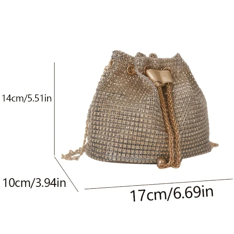 Rhinestone Drawstring Bucket Crossbody Bag