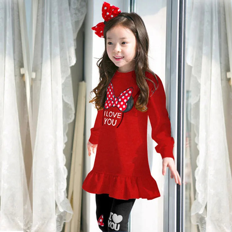 Girls’ Heart-Print 2-Piece Outfit – Long-Sleeve Top & Trousers