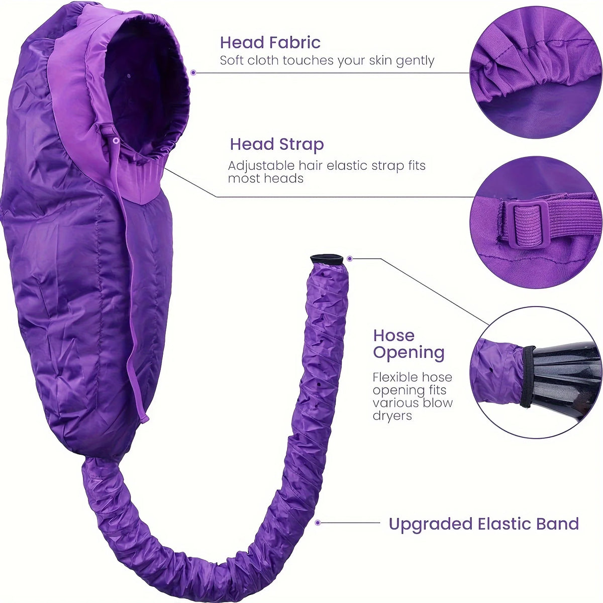 Bonnet Hair Dryer Attachment with Adjustable Strap