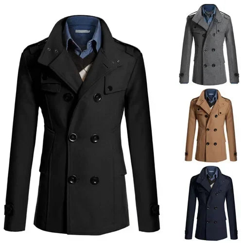 Men's Double-Breasted Polyester Overcoat