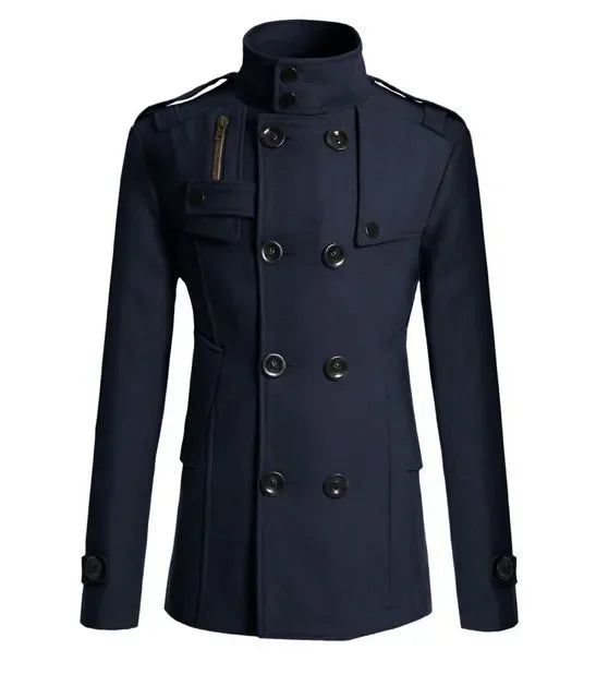 Men's Double-Breasted Polyester Overcoat