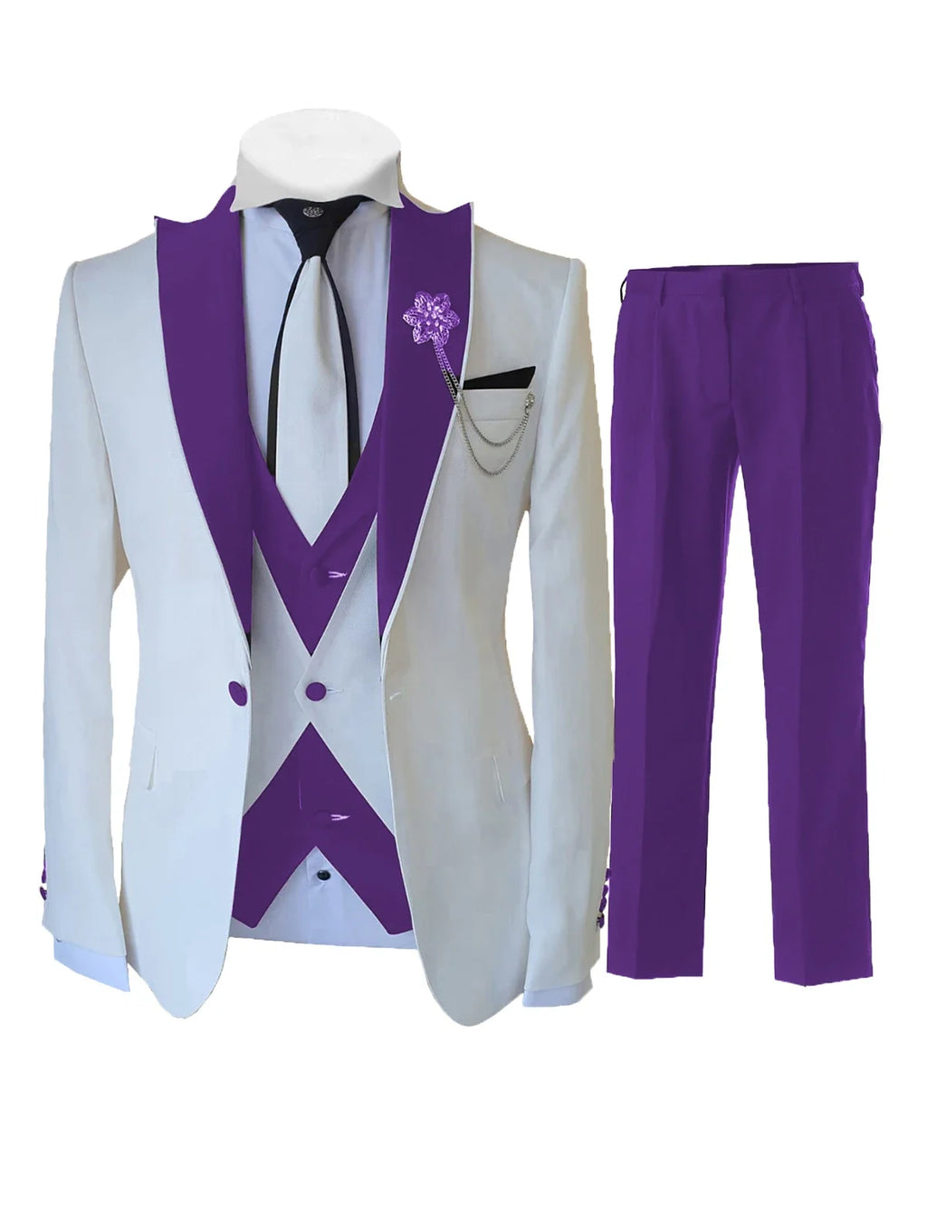 Men's Slim-Fit 3-Piece Wedding Suit Set | Model Pink