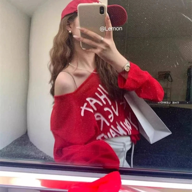 Women's Loose-Fit Letter-Print Long-Sleeve Top