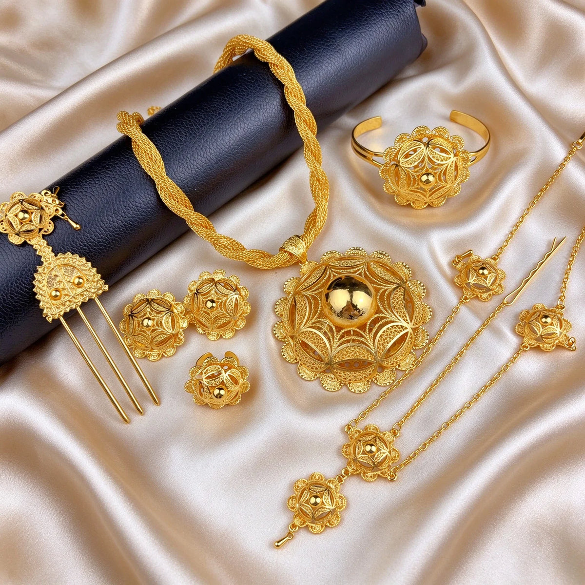 Gold-Tone Floral Wedding Jewelry Set, 6 Pieces