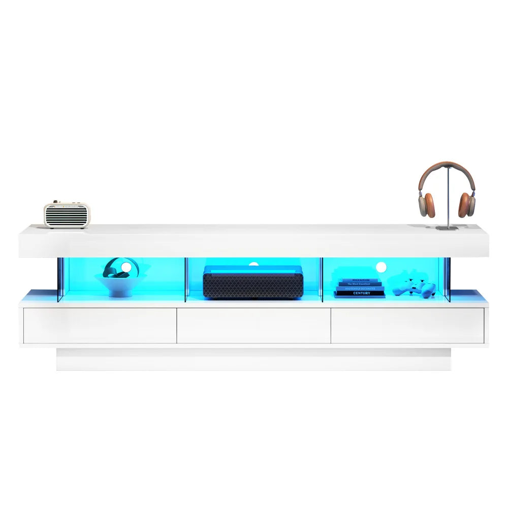 160 cm High-Gloss TV Stand with 3 Glass Compartments