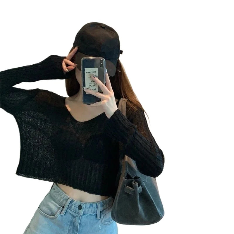 Women's Loose-Fit V-Neck Acrylic Knit Top