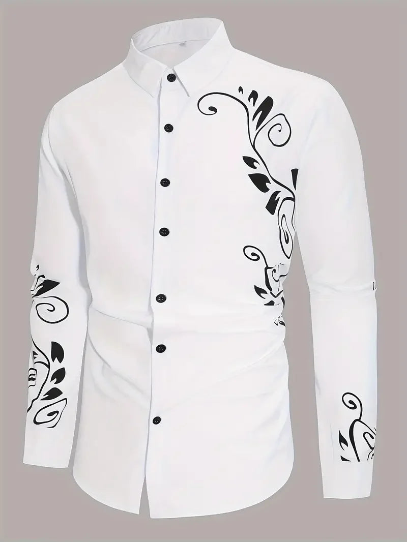 Men’s Floral Print Long-Sleeve Button-Front Shirt