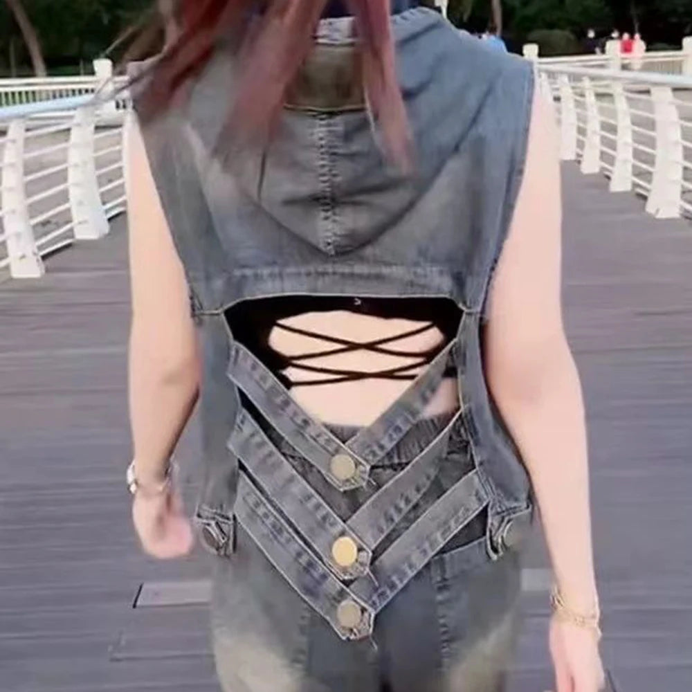 Women’s Blue Button-Front Vest
