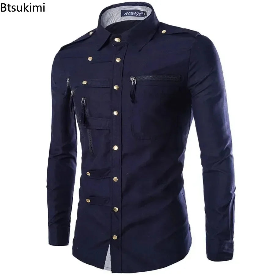 Men’s Gothic Zipper-Detail Long-Sleeve Shirt