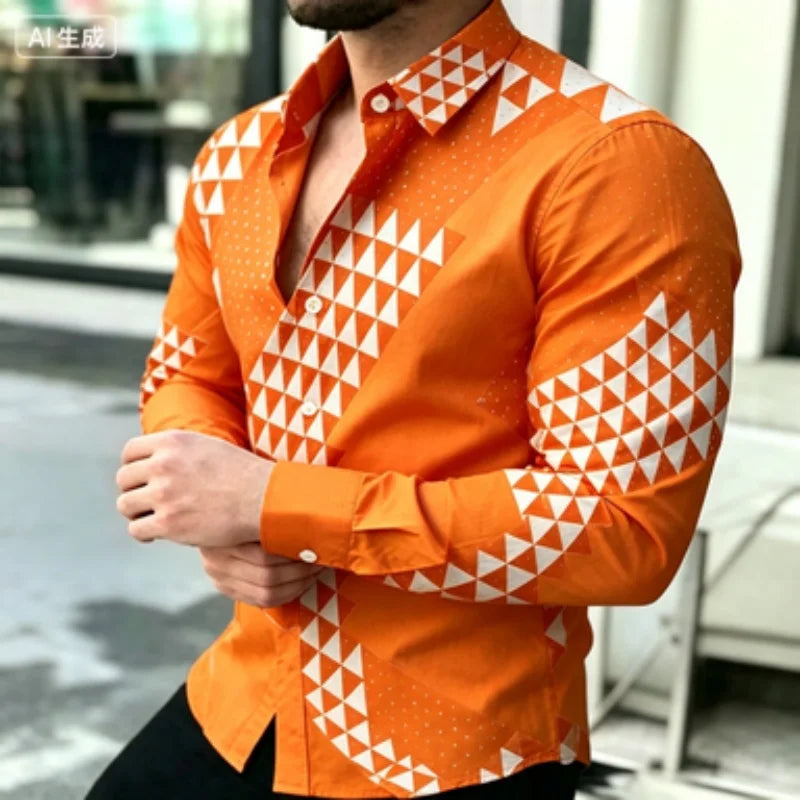 Men's Slim-Fit Geometric Print Long-Sleeve Shirt