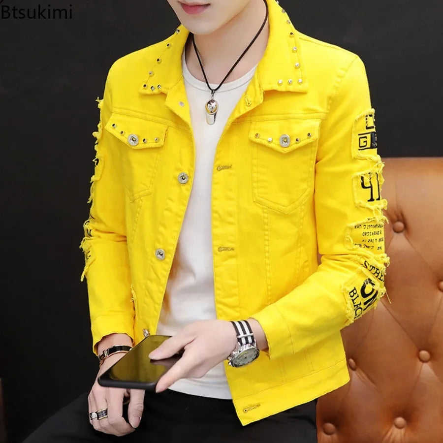 Men’s Rivet-Detail Distressed Slim-Fit Jacket