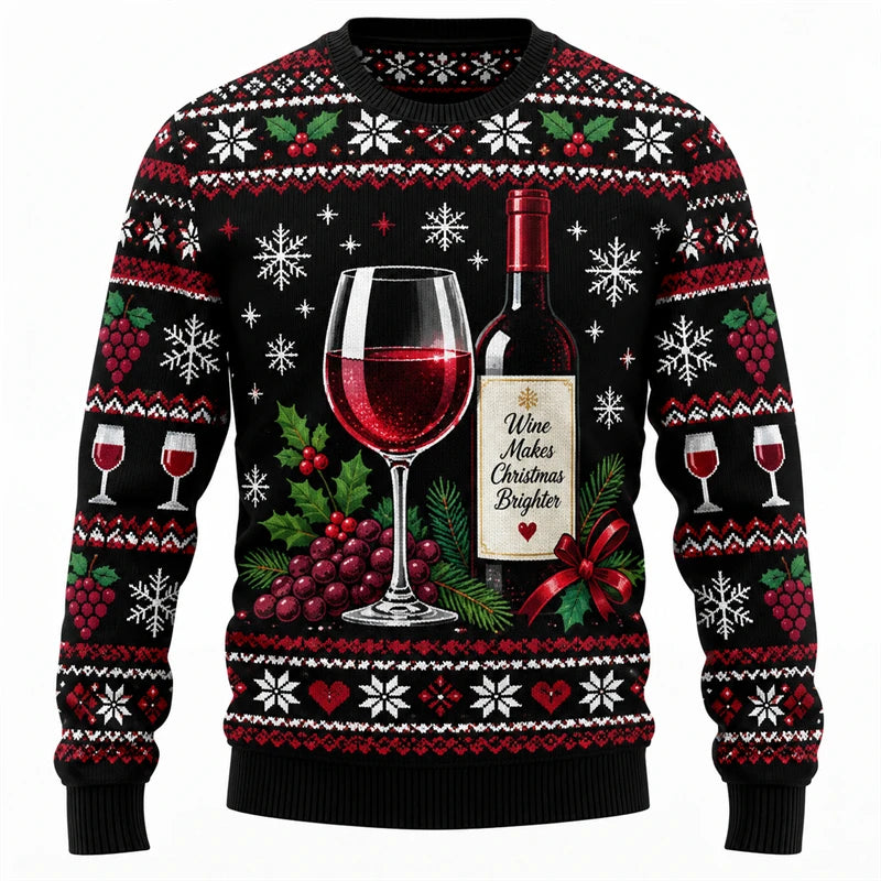 Wine Makes Christmas Merrier Printed Crewneck Sweatshirt
