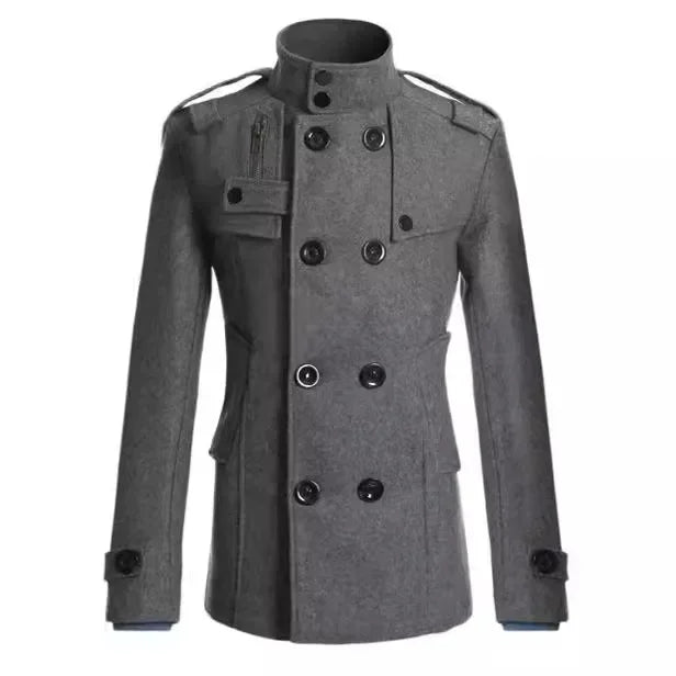 Men's Double-Breasted Polyester Overcoat