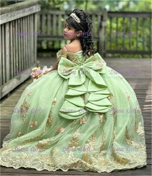 Pink Tulle Flower Girl Dress with Appliqué