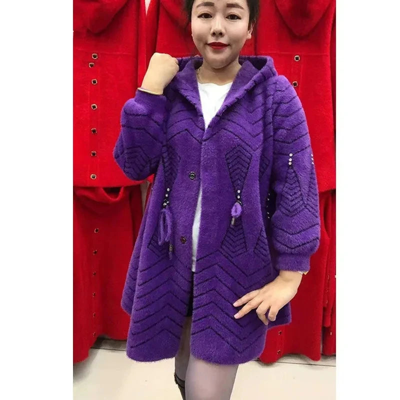 Women's Long Hooded Knit Cardigan Coat | Model Pink