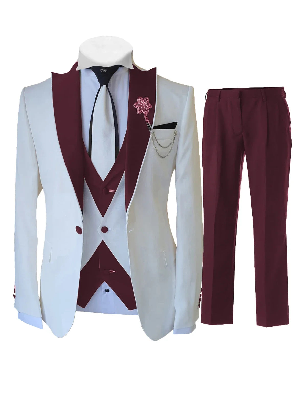 Men's Slim-Fit 3-Piece Wedding Suit Set | Model Pink