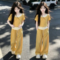 Girls' 2-Piece Layered Crop Top & Wide-Leg Pants Set