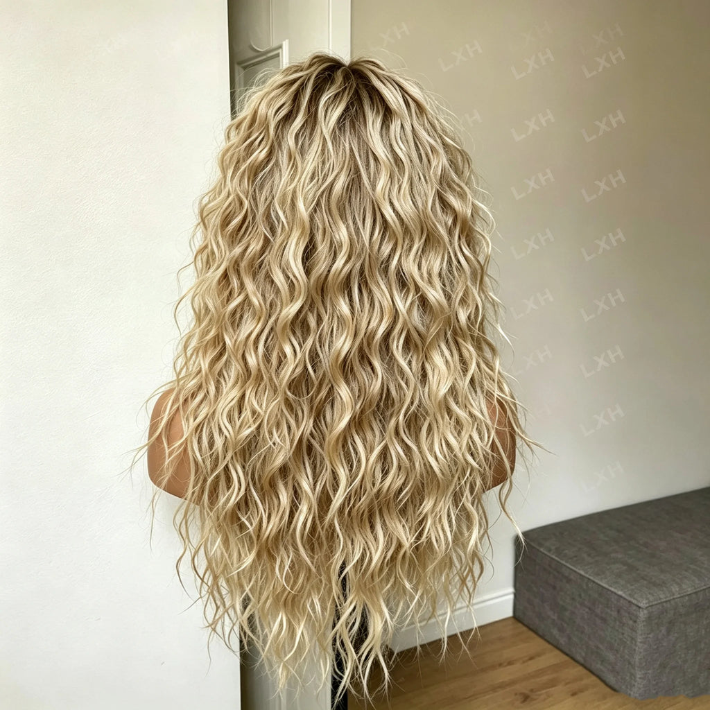 Glueless Ombre Blonde Curly Lace-Front Wig, 26 in, 180% Density | Model Pink