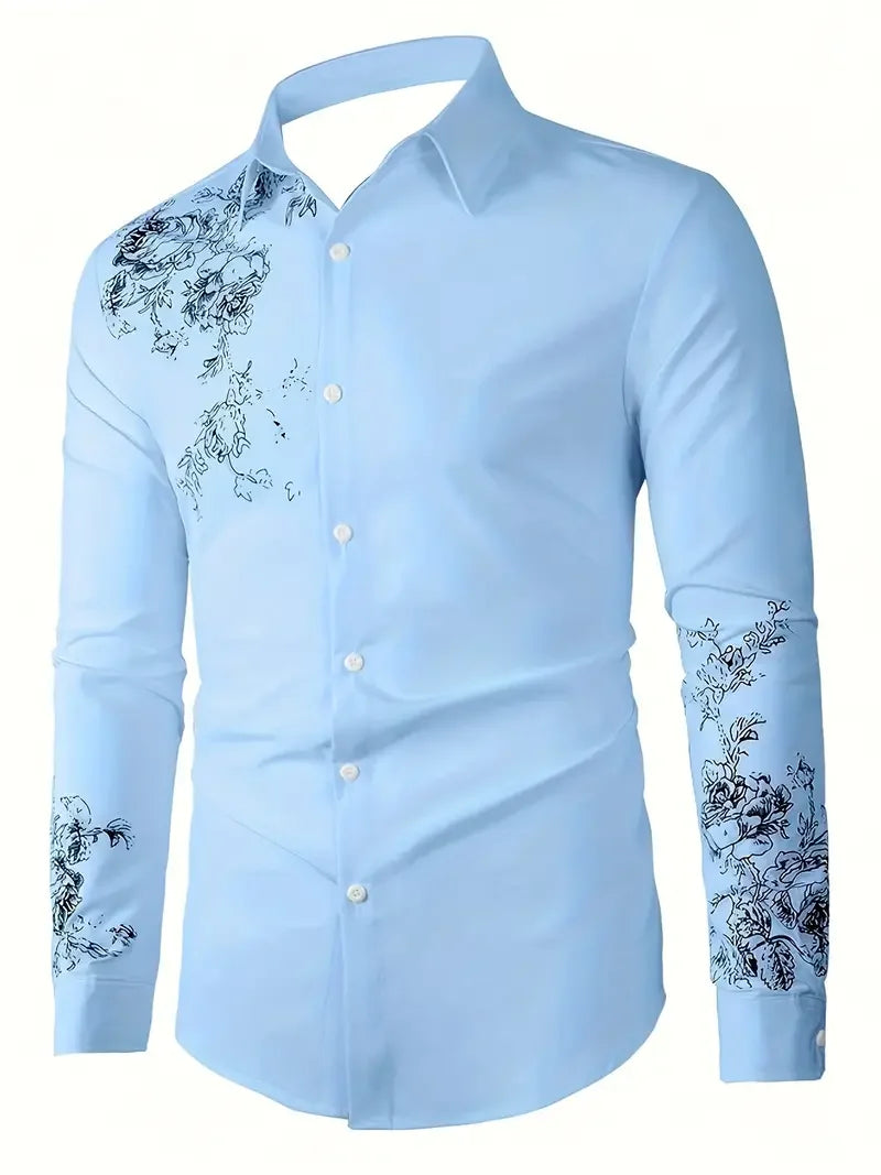 Men’s Floral Print Long-Sleeve Button-Front Shirt