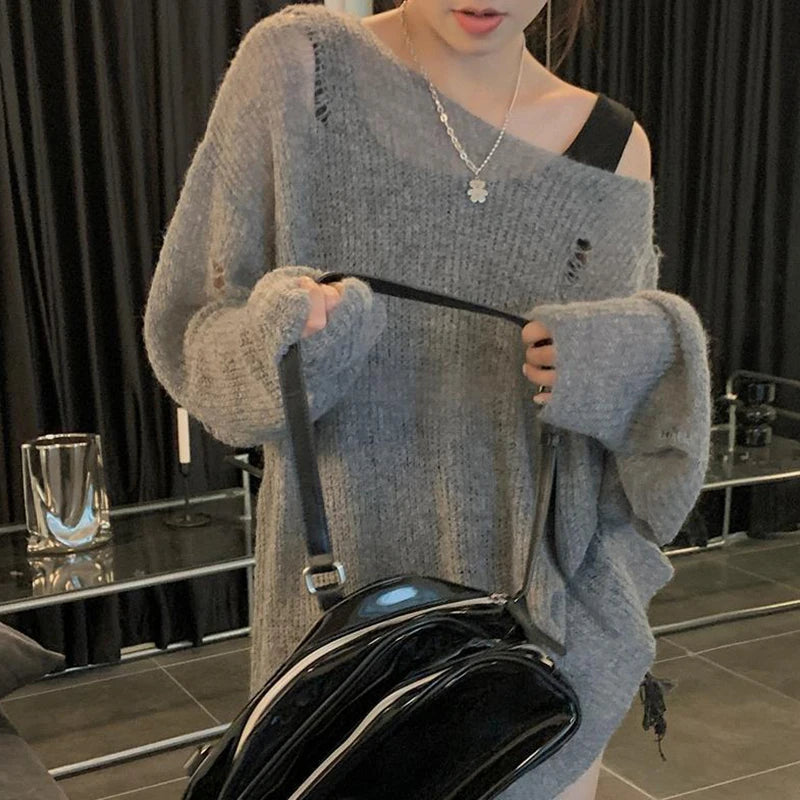 Women's Fluffy Distressed Knit Pullover Sweater