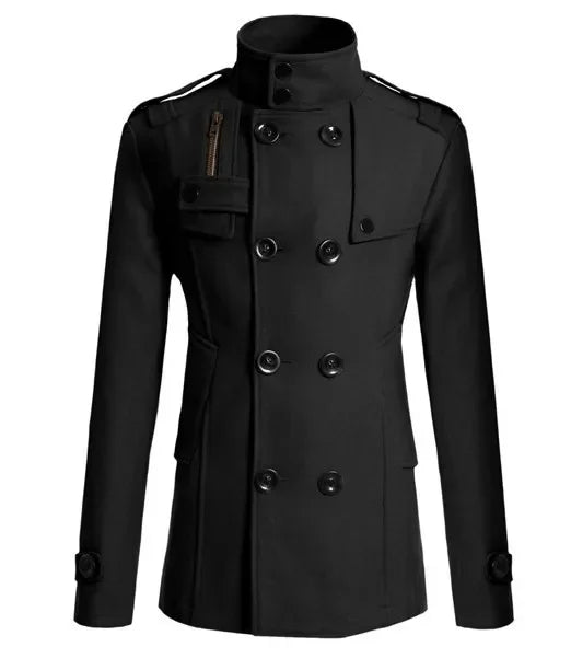 Men's Double-Breasted Polyester Overcoat