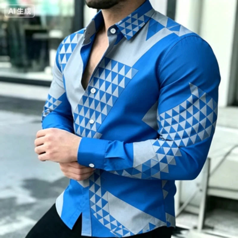 Men's Slim-Fit Geometric Print Long-Sleeve Shirt