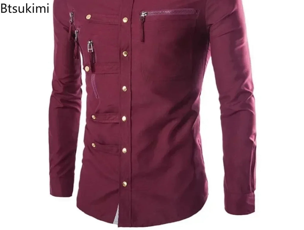 Men’s Gothic Zipper-Detail Long-Sleeve Shirt