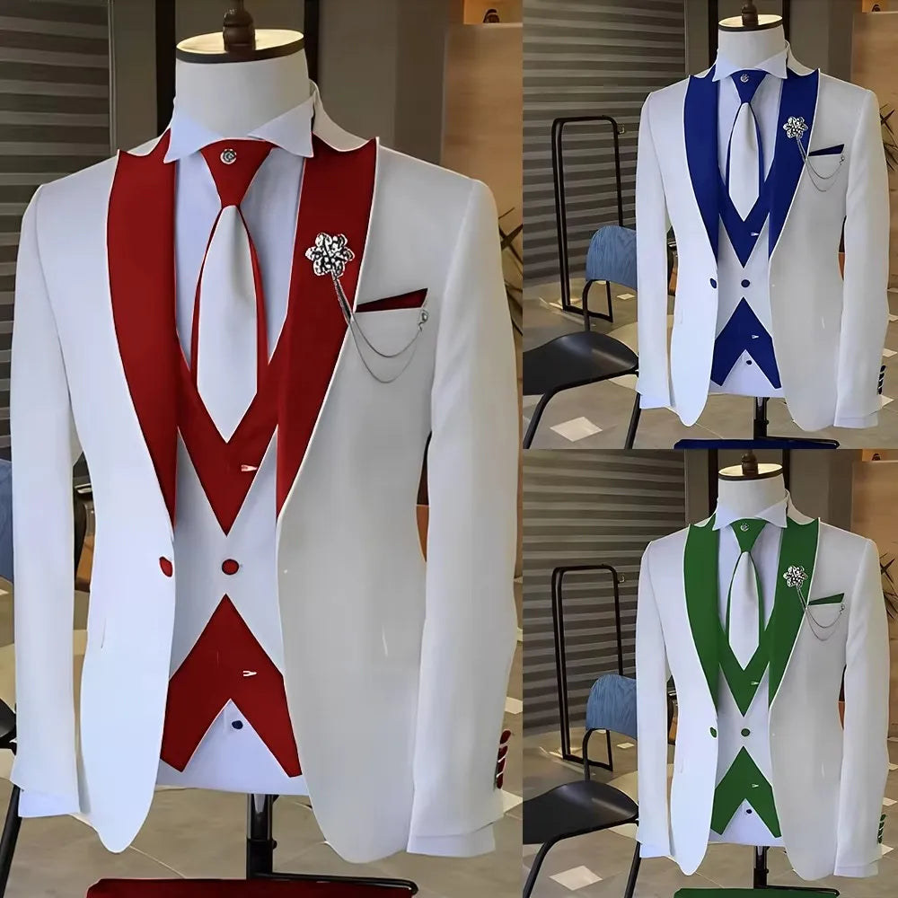 Men's Slim-Fit 3-Piece Wedding Suit Set | Model Pink