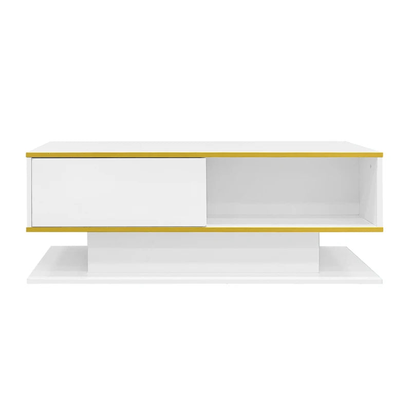 White & Gold LED Coffee Table with 3 Drawers