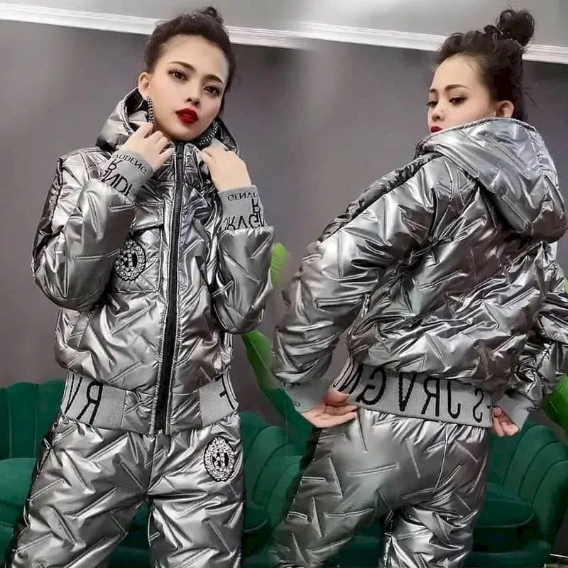 Women's Hooded Winter Jacket & Padded Trousers Set