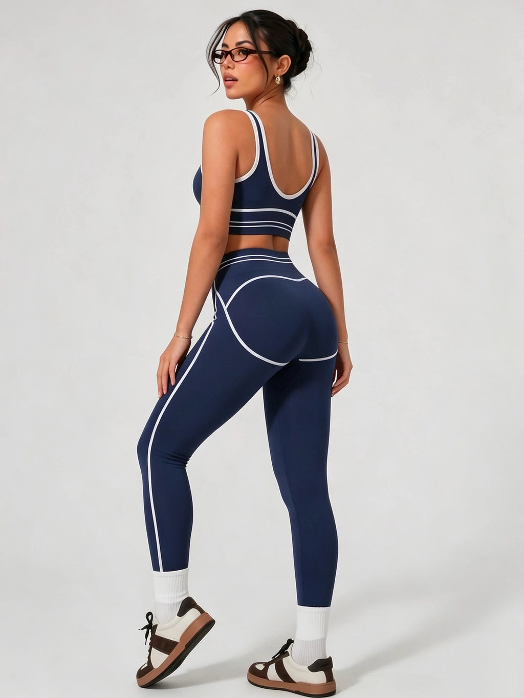 Women's Contrast-Trim Crop Tank & High-Rise Leggings Set