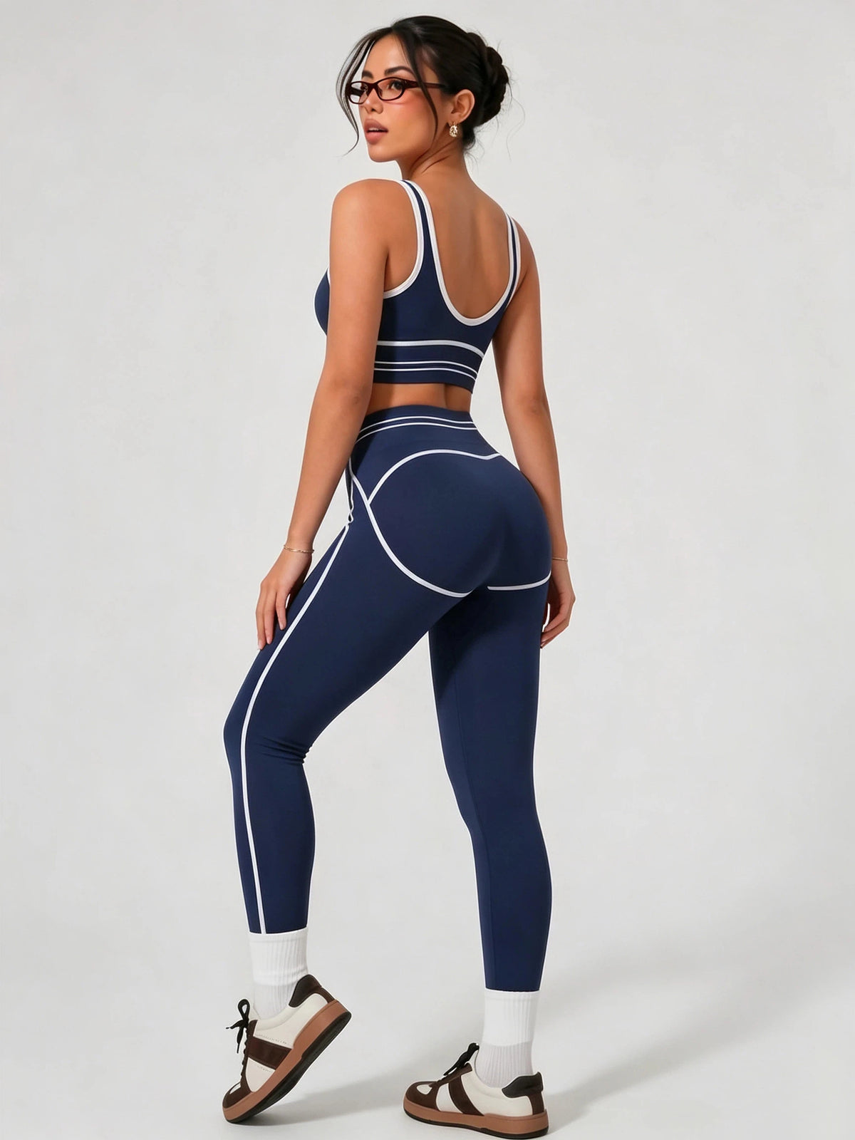 Women's Contrast-Trim Crop Tank & High-Rise Leggings Set