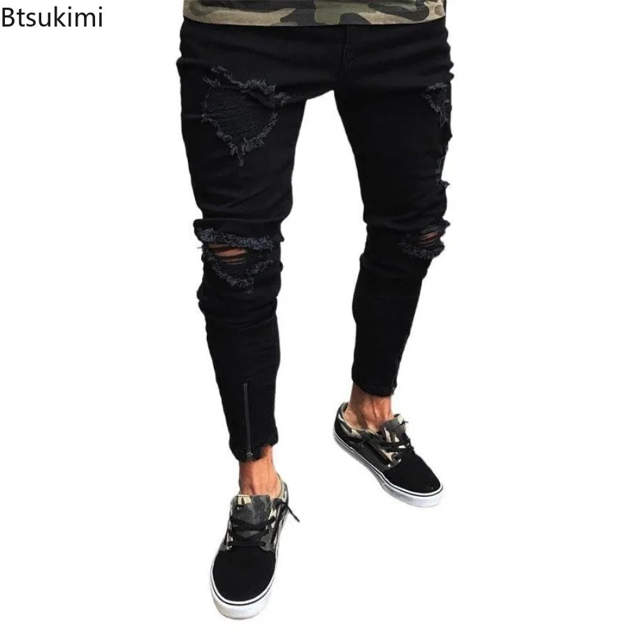 Men’s Black Ripped Stretch Denim Jeans