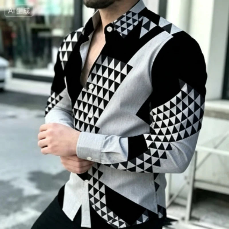 Men's Slim-Fit Geometric Print Long-Sleeve Shirt