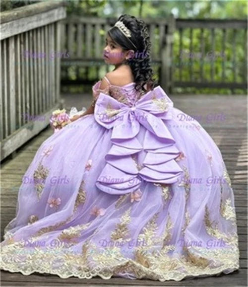 Pink Tulle Flower Girl Dress with Appliqué