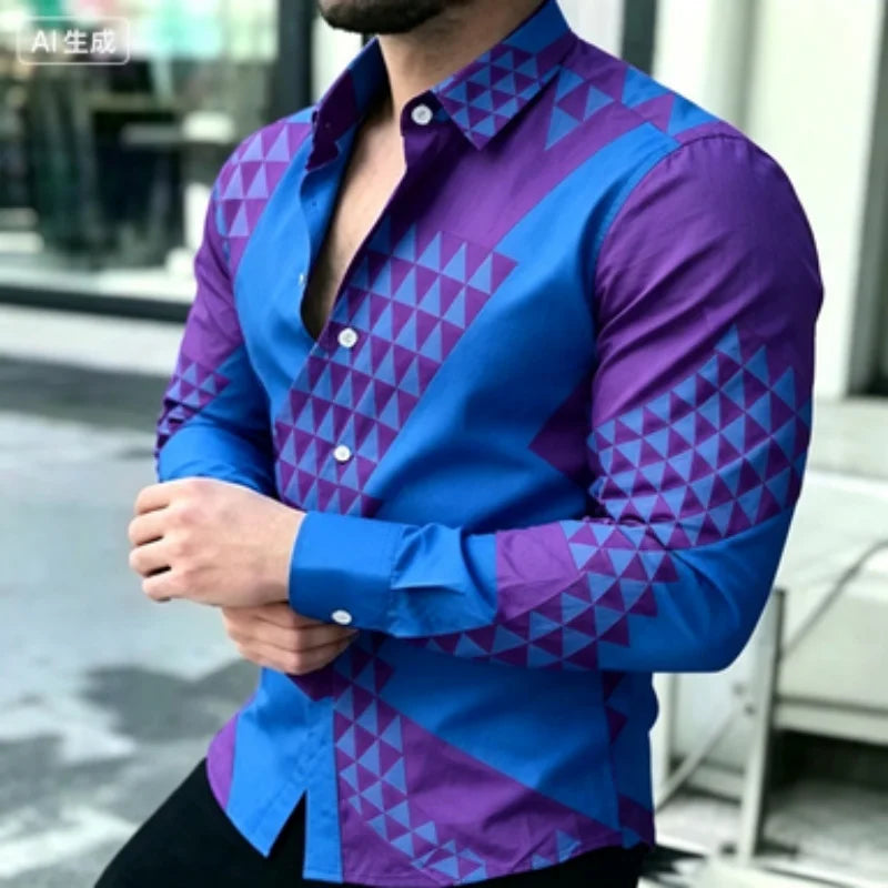 Men's Slim-Fit Geometric Print Long-Sleeve Shirt