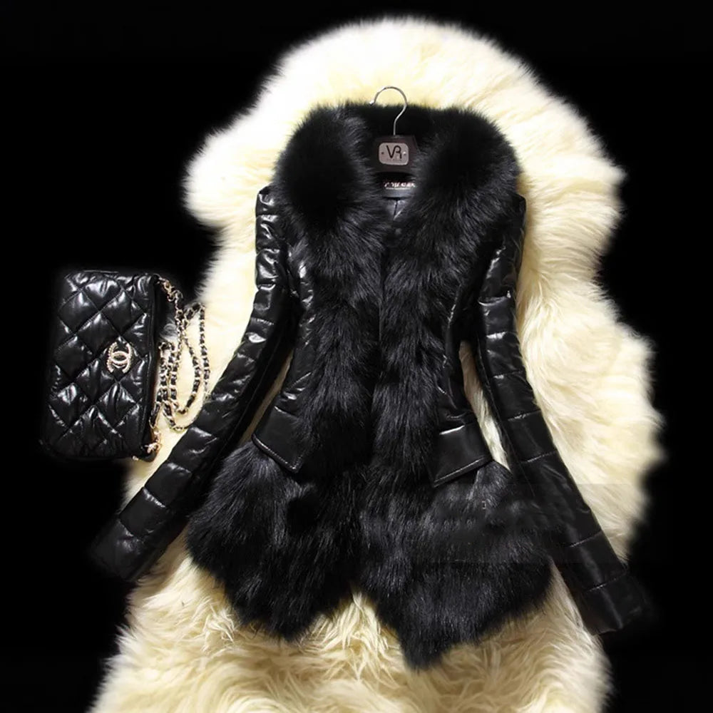 Women's Faux Leather & Faux Fur Patchwork Jacket | Model Pink