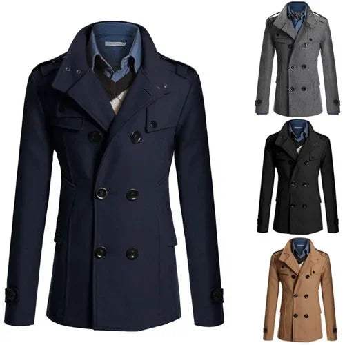 Men's Double-Breasted Polyester Overcoat
