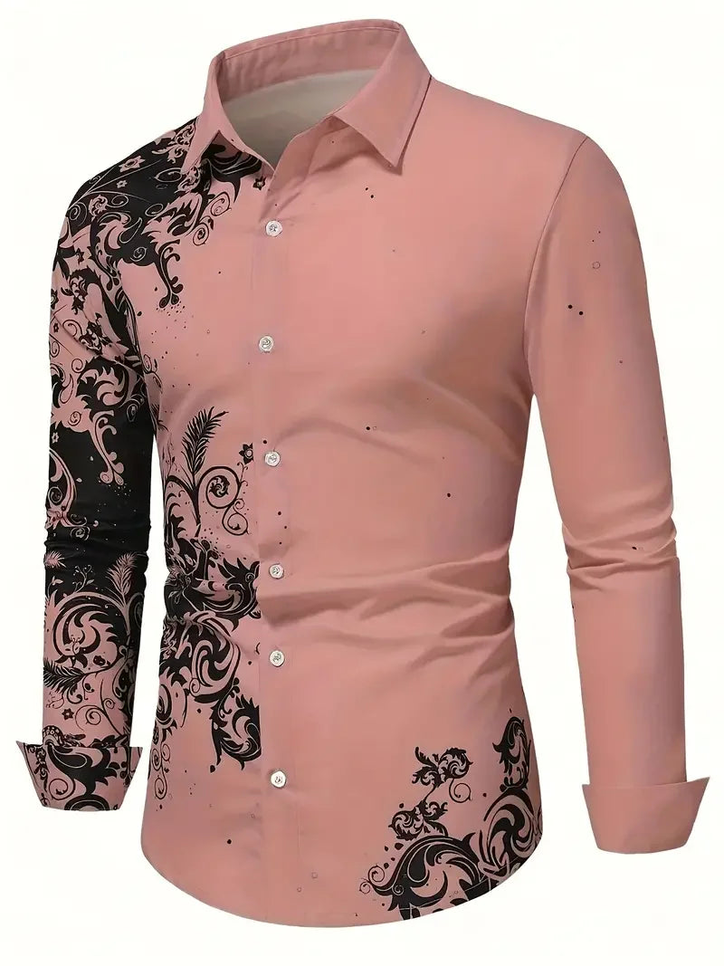 Men’s Floral Print Long-Sleeve Button-Front Shirt