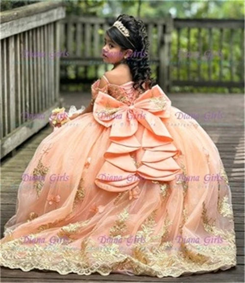Pink Tulle Flower Girl Dress with Appliqué