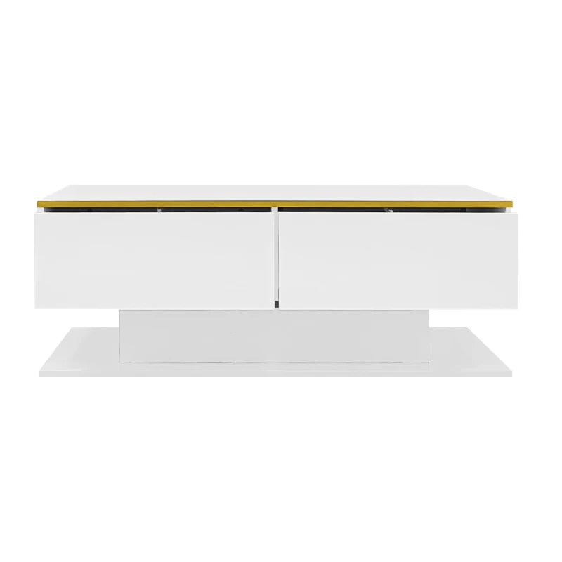 White & Gold LED Coffee Table with 3 Drawers