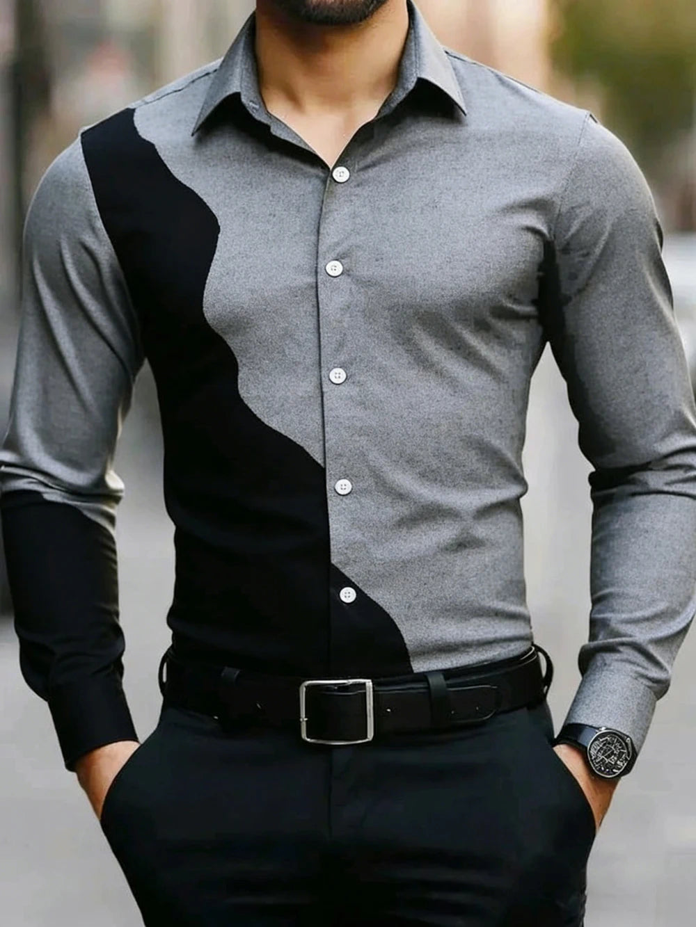Men's Geometric Print Long-Sleeve Button-Up Shirt